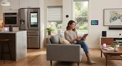Smart home living room with connected devices