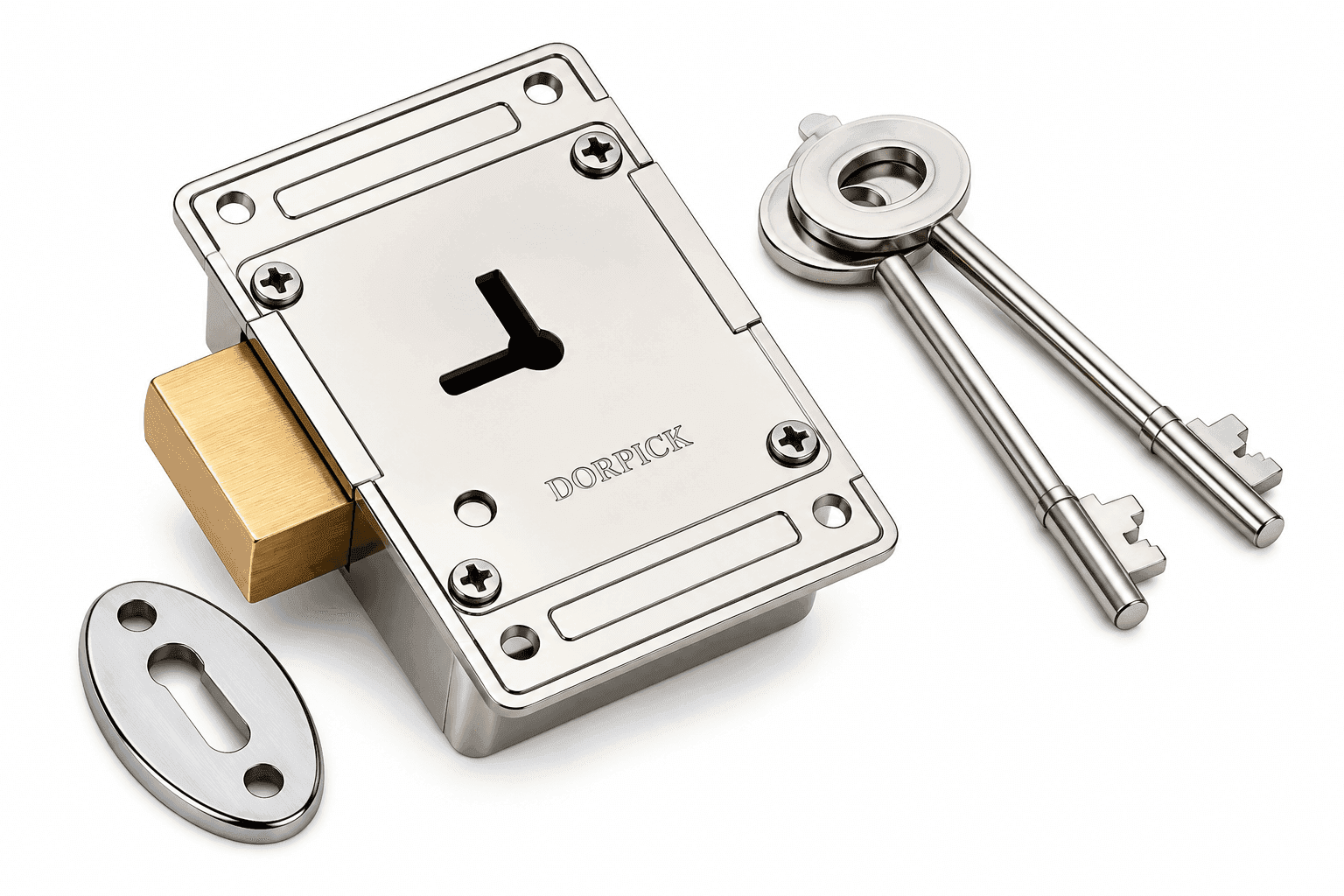 DORPICK Larder Cupboard Lock with Double Action Brass Lever & Sleek Chrome Polish Finish | Pack of 1
